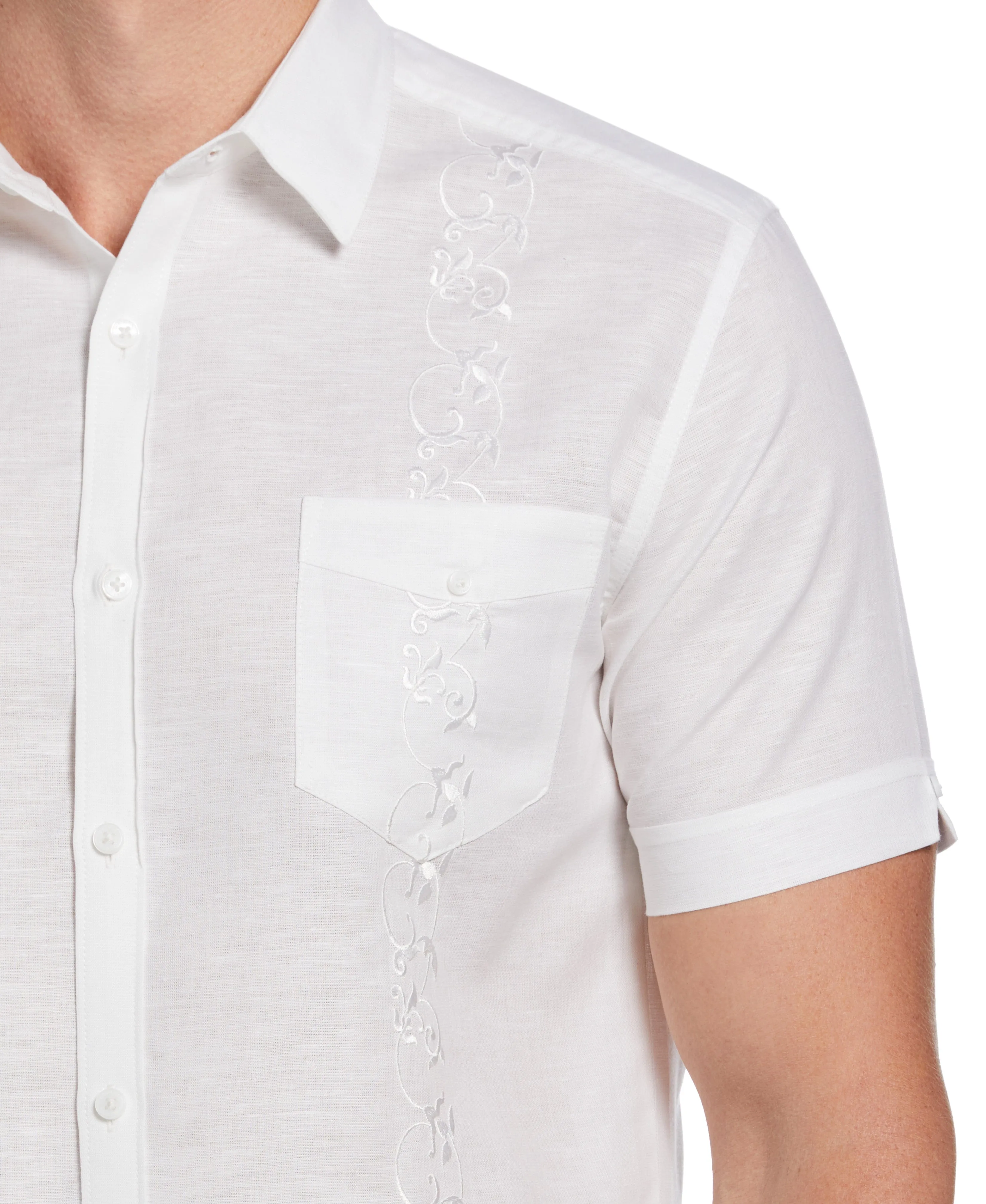 Big & Tall Linen Blend Tonal Embroidery Guayabera Shirt