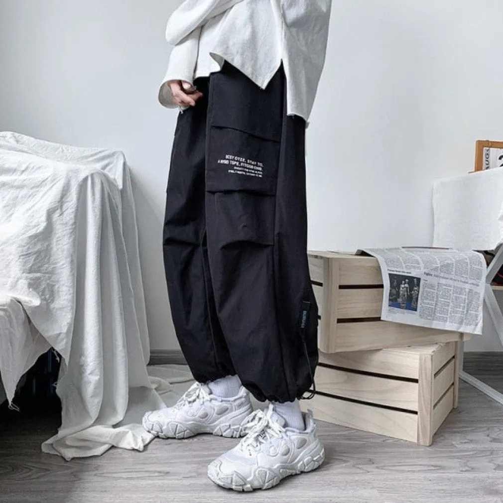 ContiNent 33 Men's Side Pockets Cargo Harem Pants Ribbons Black Hip Hop Casual Male Joggers Trousers Fashion Casual Streetwear Pants