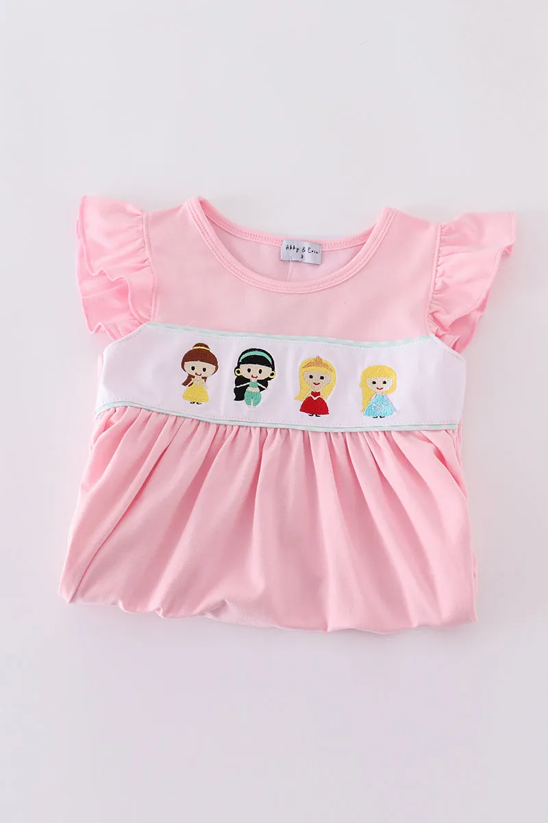 Pink Princess Embroidery Girl Set