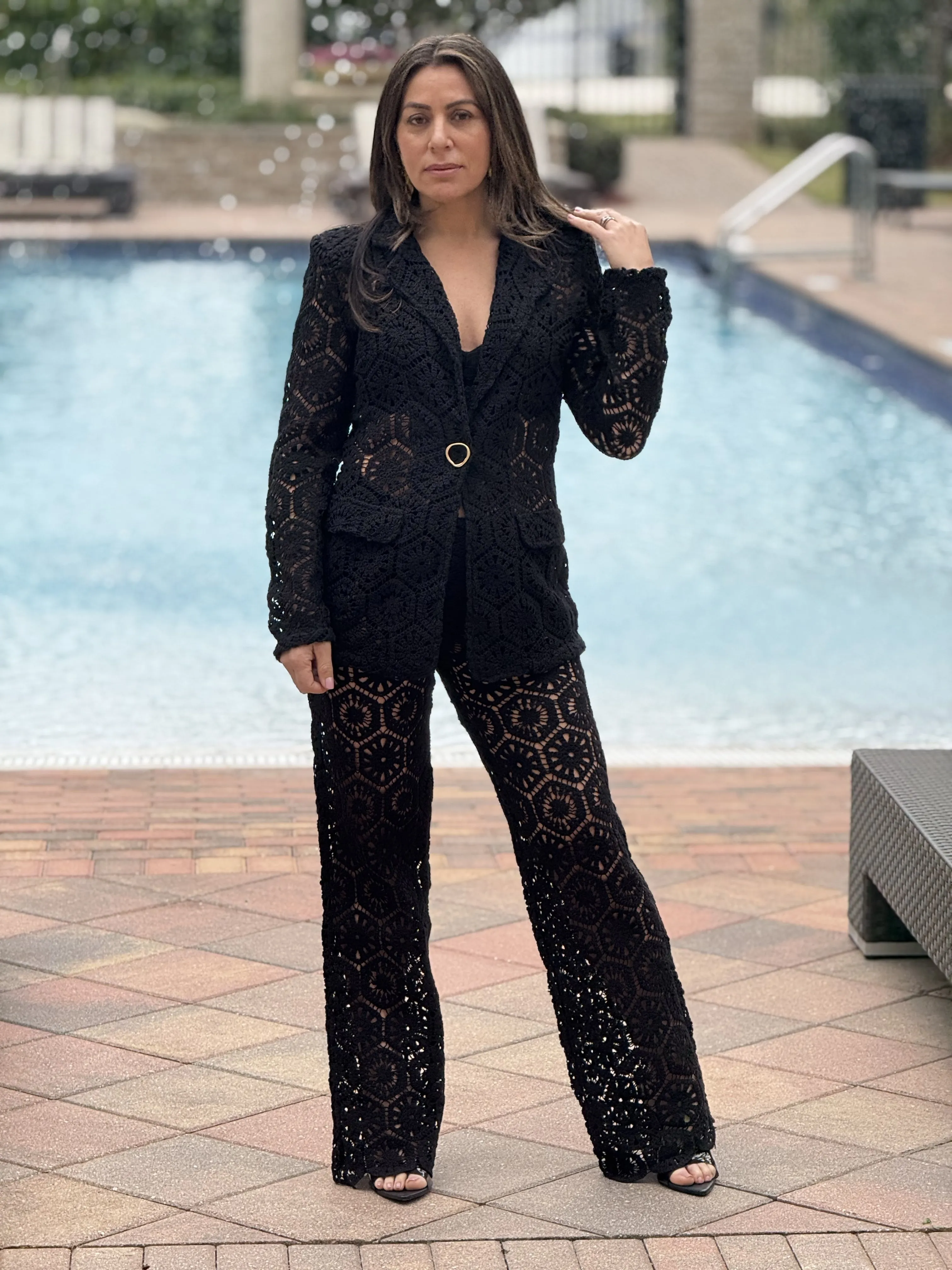"Bianka" Stunning Crochet Blazer And Matching High Waisted Pants